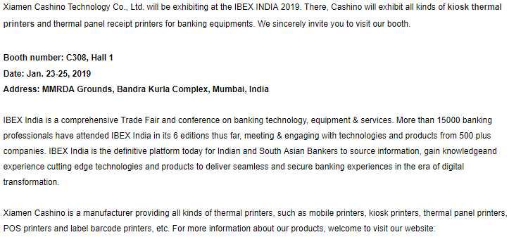 Cashino เชิญคุณต้อง IBEX อินเดีย 2019
